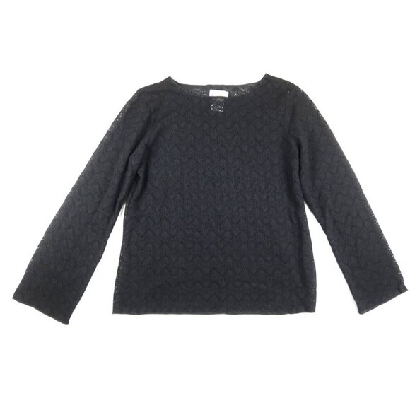 WOMEN'S SHEER BLACK LACE LONG SLEEVE T-SHIRT TOP - TALBOTS - SIZE L - Picture 1 of 3